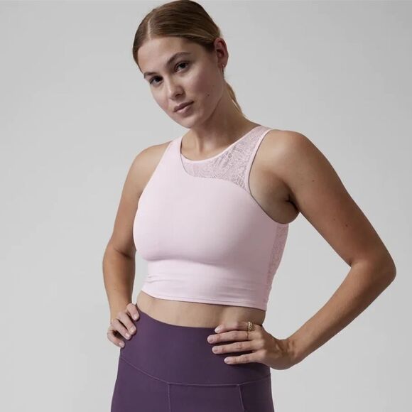NWT- Athleta-Conscious Lace Crop Top Shasta Purple Built In Bra- Size XS - Picture 1 of 11